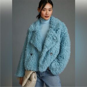 Anthropologie Blue Faux Fur Jacket